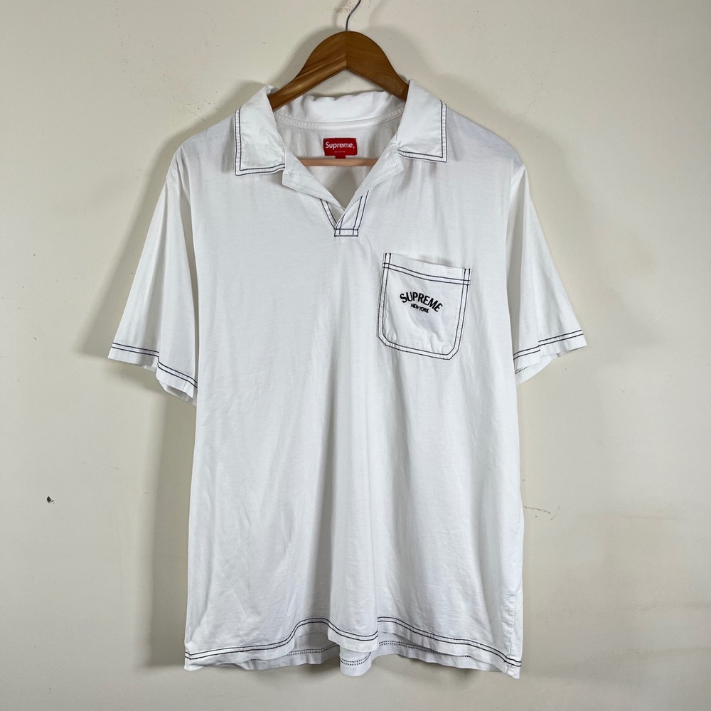 Supreme New York Contrast Stitch Pocket Polo Shirt White Large Authentic Cotton